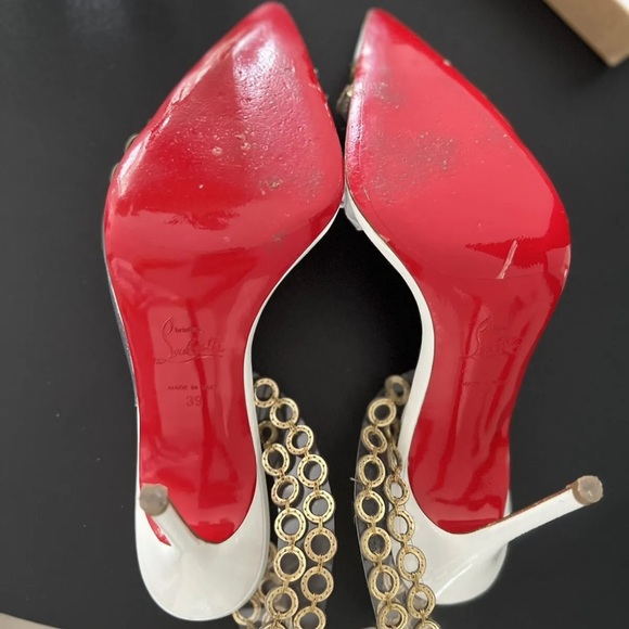 Christian Louboutin WhiteGold CircleP MALAIKA 100 PATENT Slingback Pumps EU 39 - Picture 5 of 9